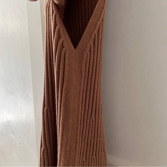 Anthropologie camel tan mock neck knit ribbed sleeveless blouse top tank Medium - Picture 6 of 11